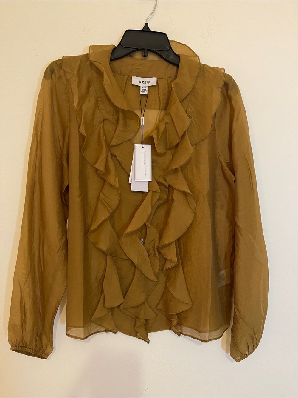 Jason Wu Golden Mustard Ruffle-Front Long Sleeve Blouse size M